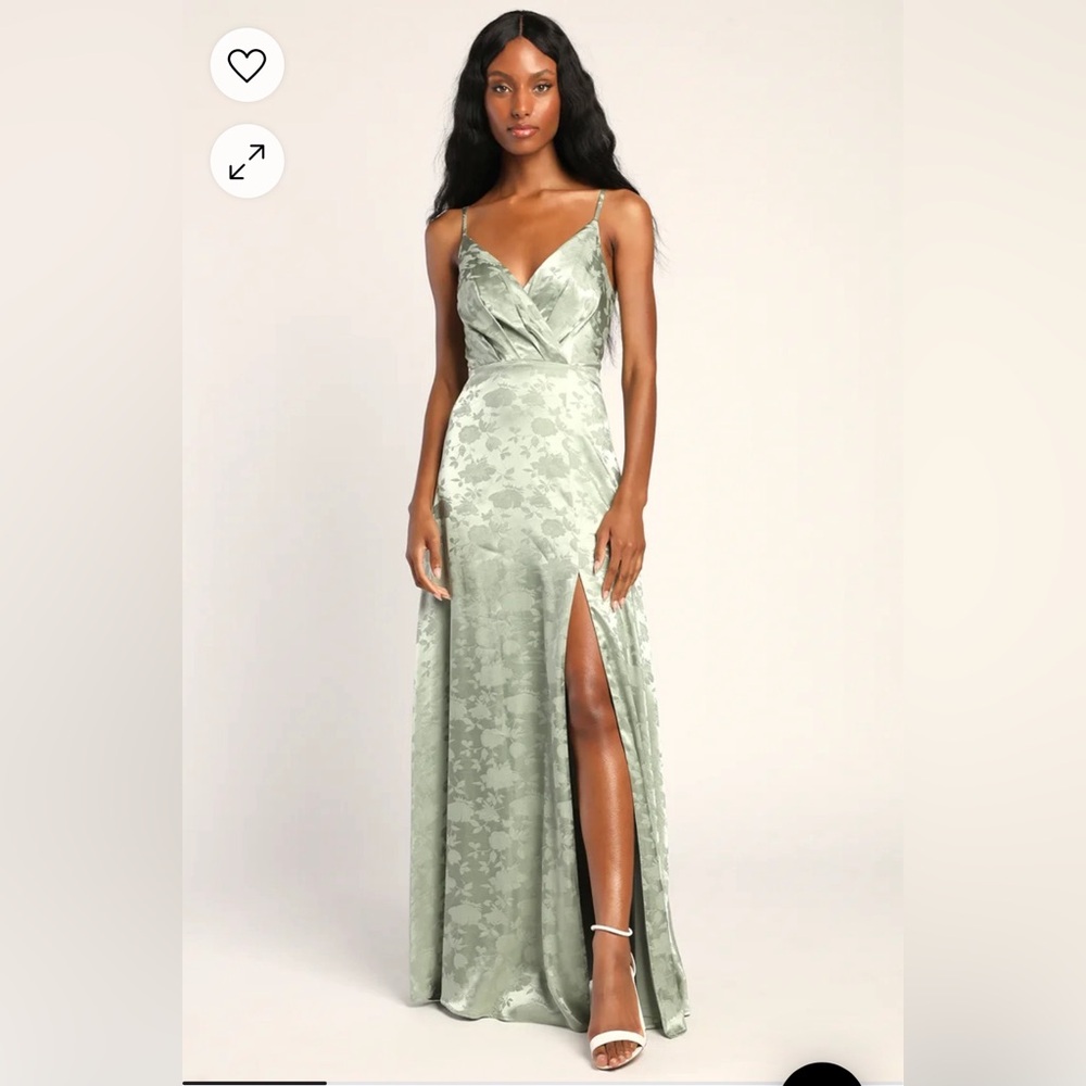 Lulus Radiant Refinement Sage Green Satin Jacquard Maxi Dress NWT